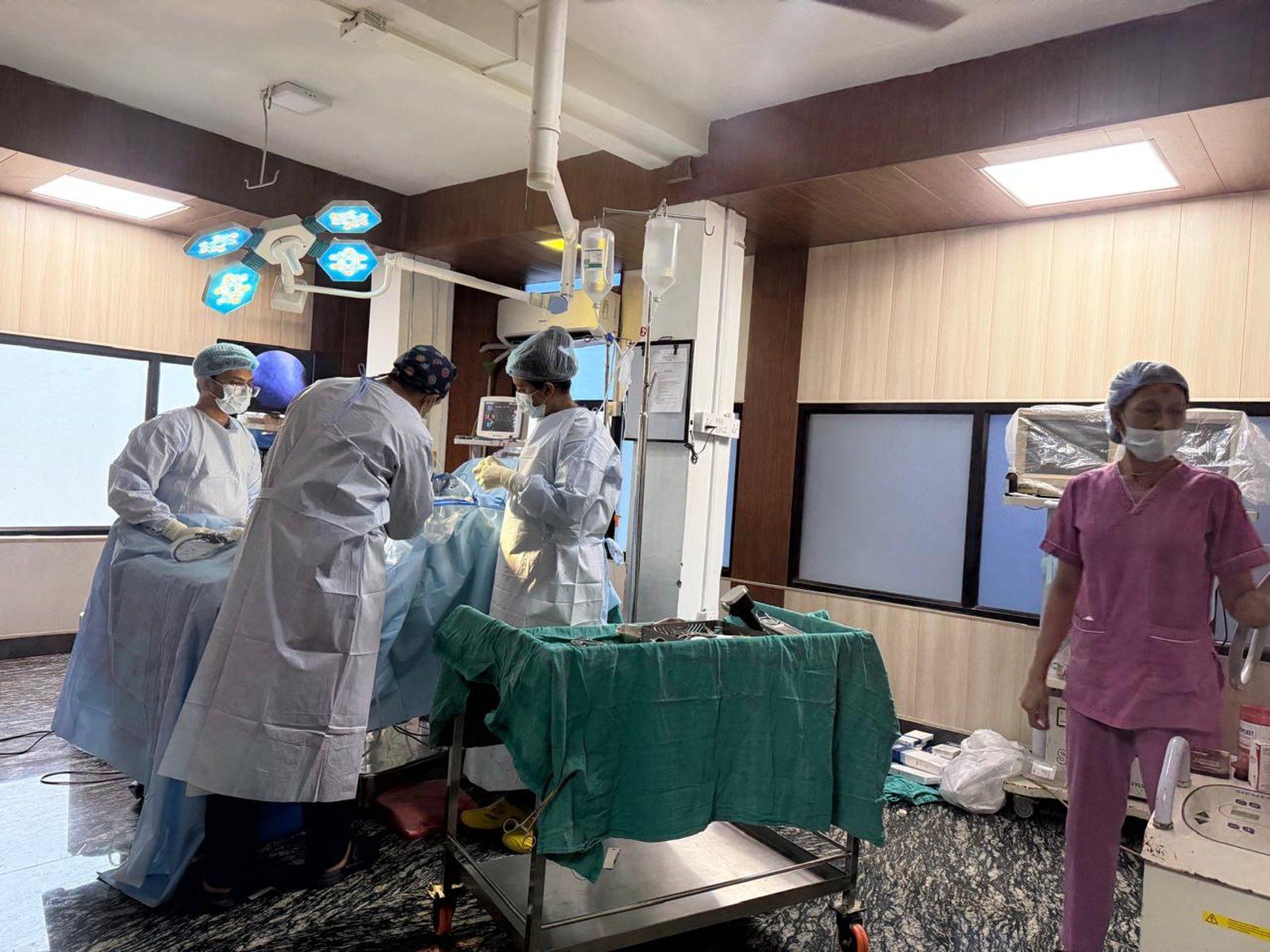 A trauma surgical team at work in the operating theatre